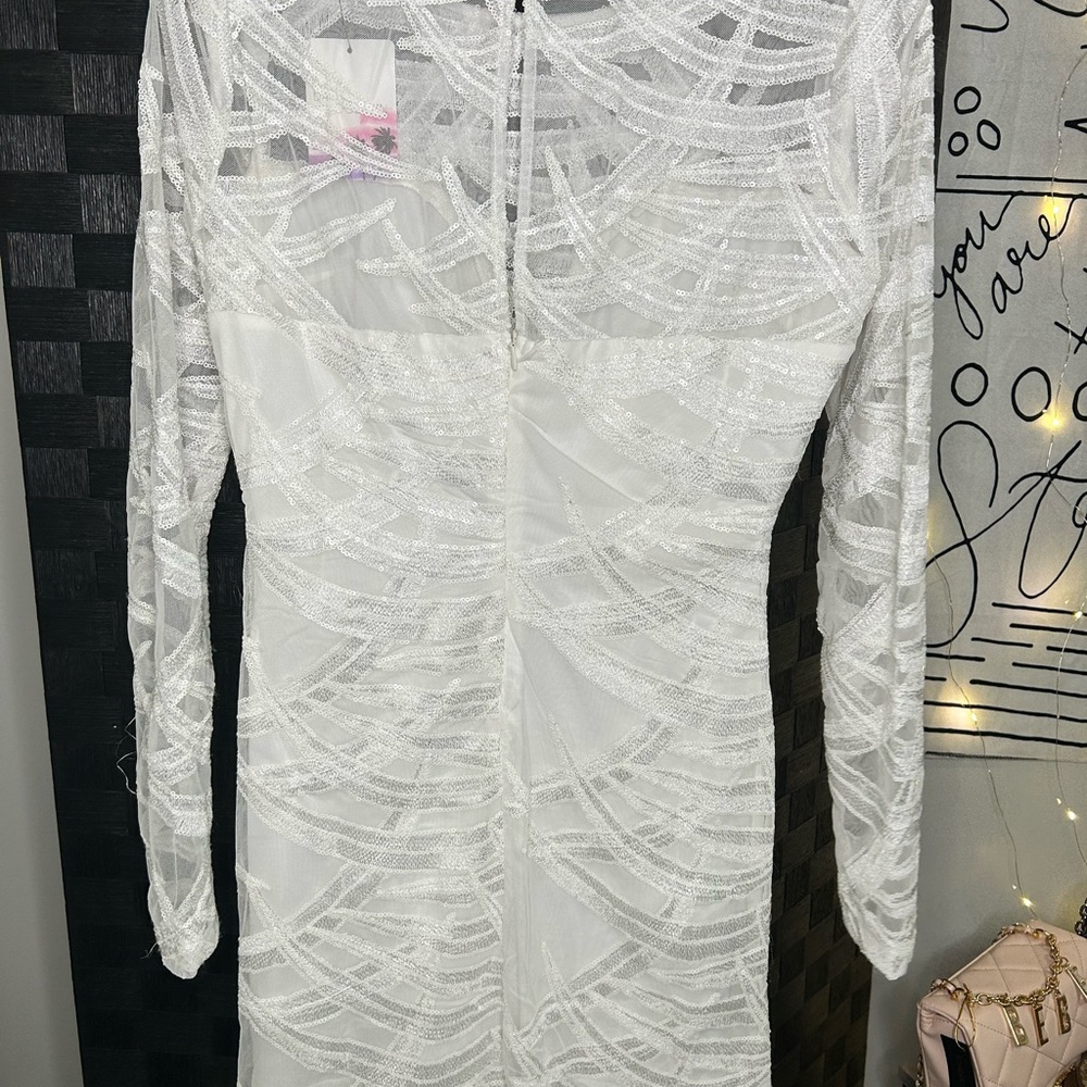 White Long Sleeve Sequin Dress - Picture 3 of 6